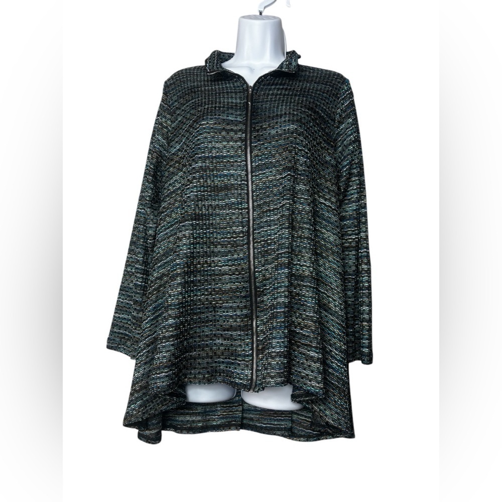 Comfy USA Womens Textured Knit Cardigan Size L Zip Up Lightweight Swing Jacket
